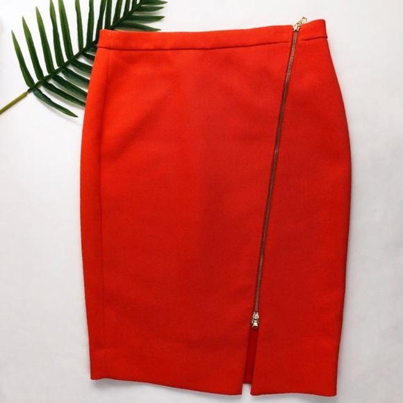 J. Crew Asymmetrical Zip Pencil Skirt in Flame - Picture 3 of 12